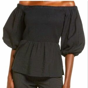 Open Edit Chic Off-Shoulder Black Blouse